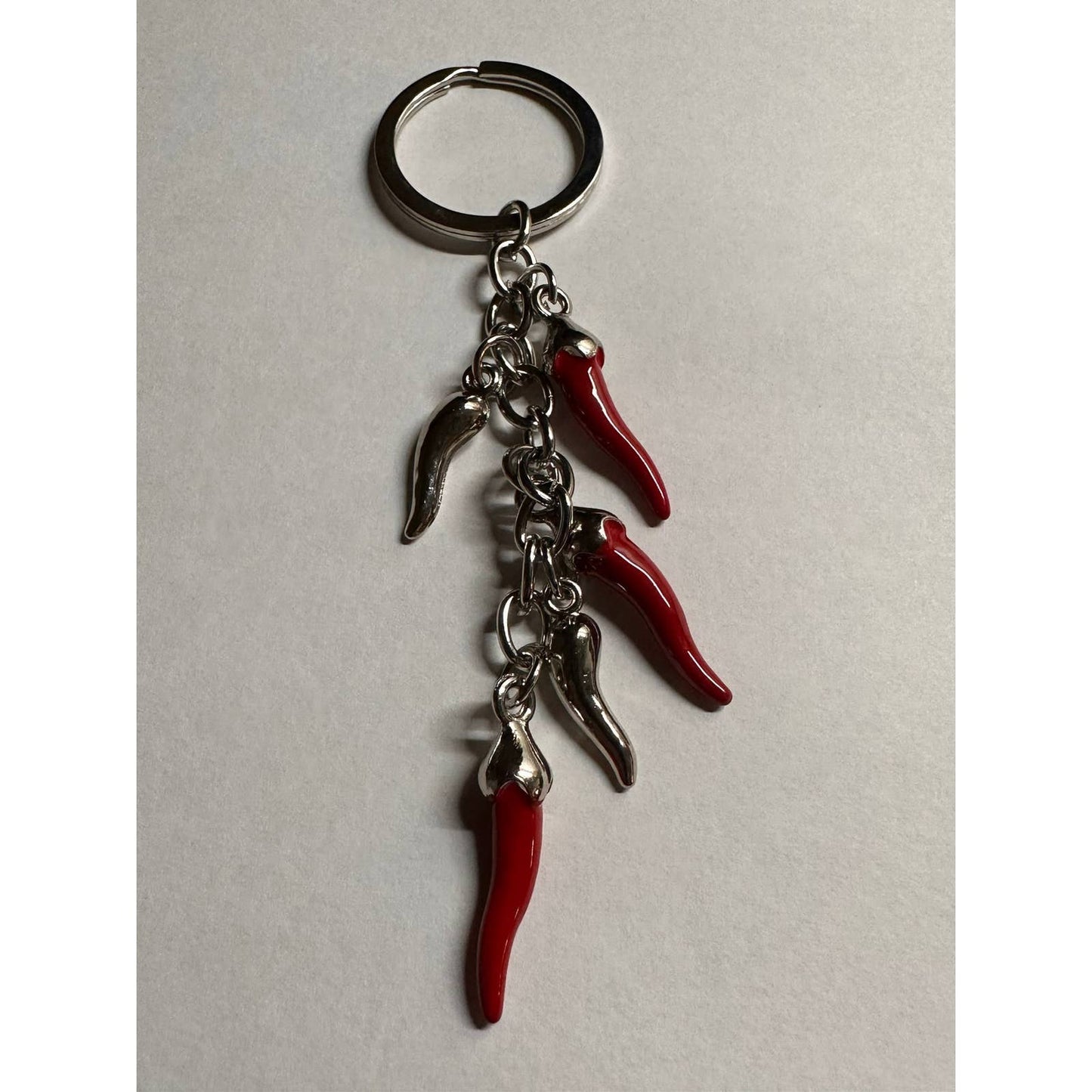 Silver and red Italian Horn keychain